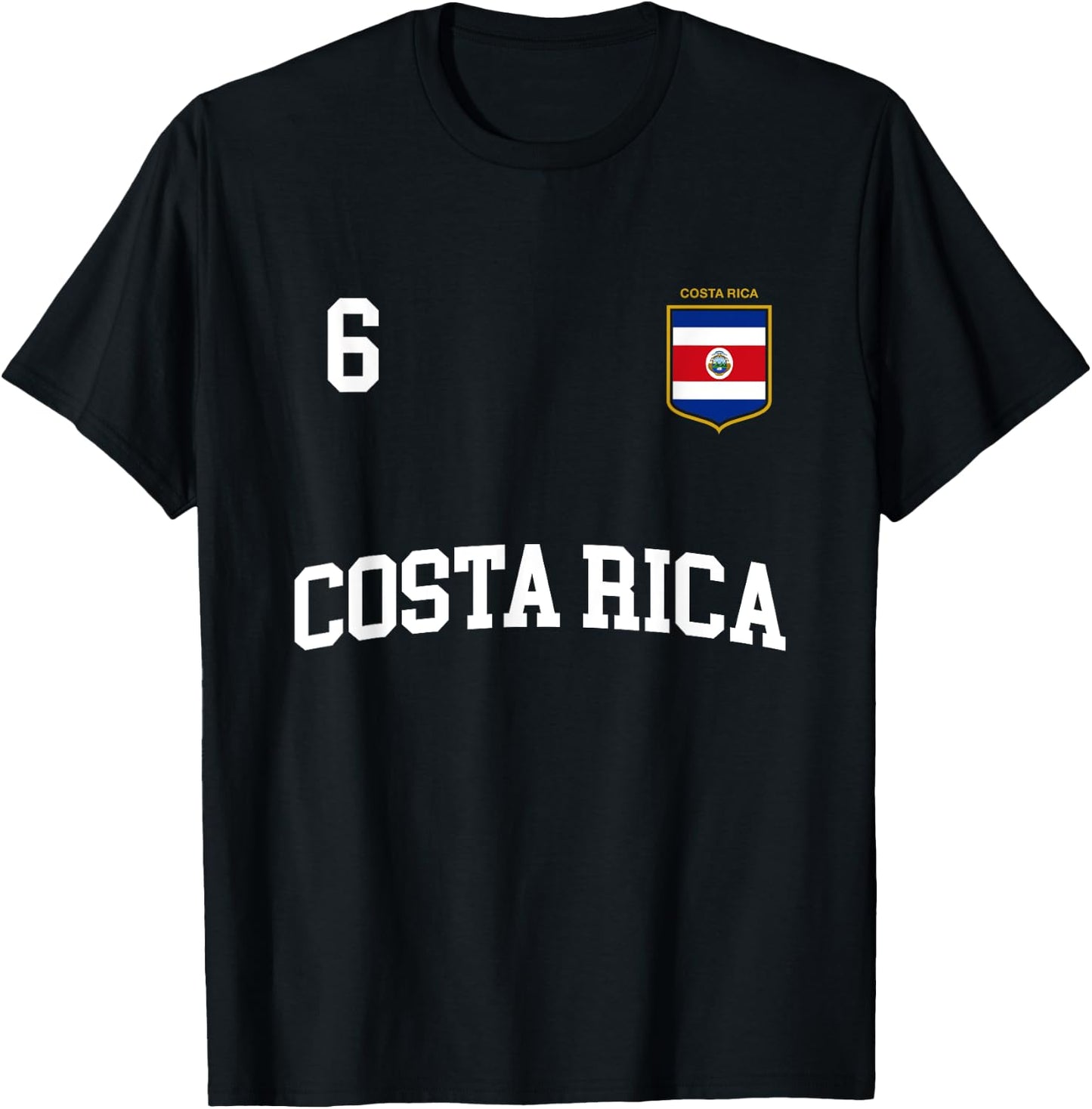 Costa Rica Team Sports Number 6 Soccer Costa Rican Flag T-Shirt - T-Shirt | Black