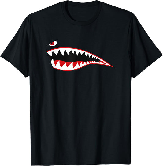 Shark Mouth Plane Nose WW2 P-40 Warhawk A-10 Warthog Teeth T-Shirt - T-Shirt | Black