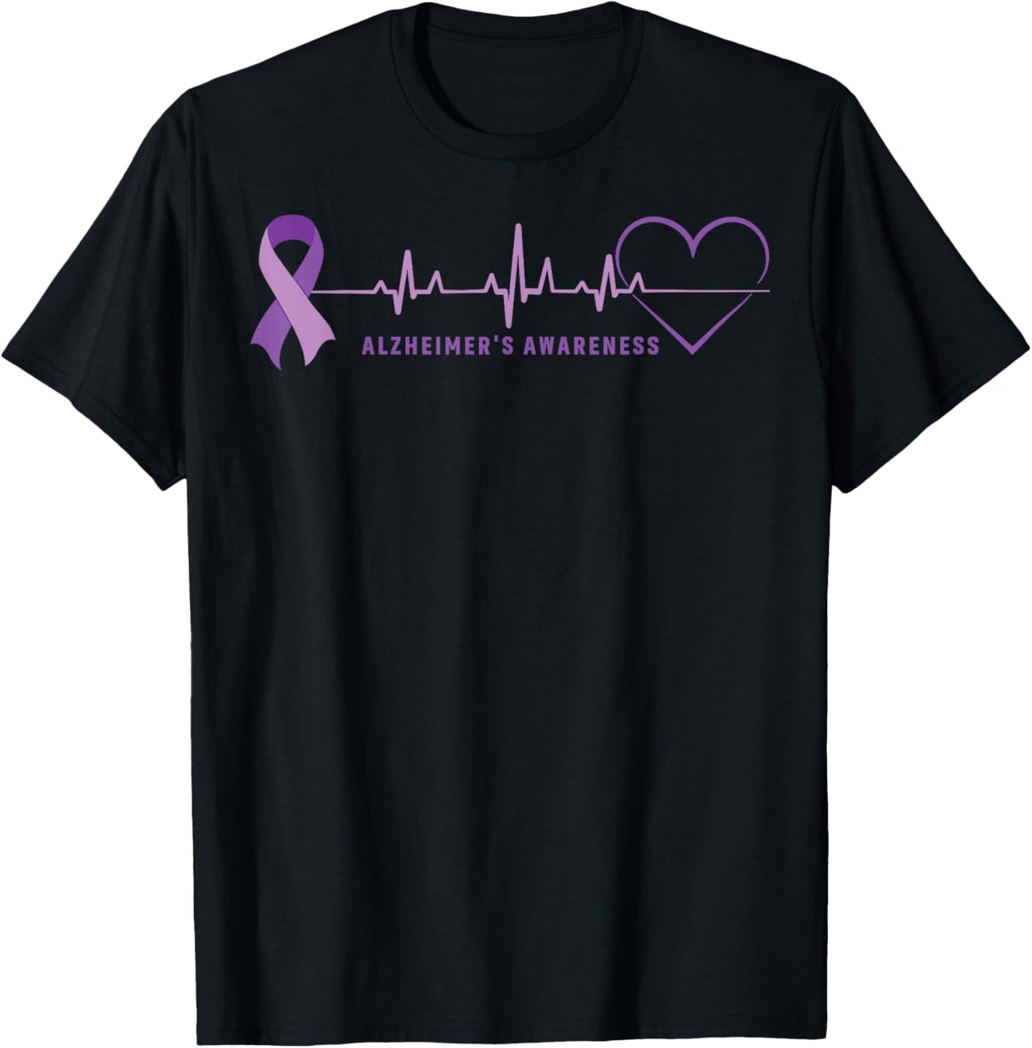 Alzheimer Disease Awareness Wear Alzheimer Ribbon Heartbeat T-Shirt - T-Shirt | Black