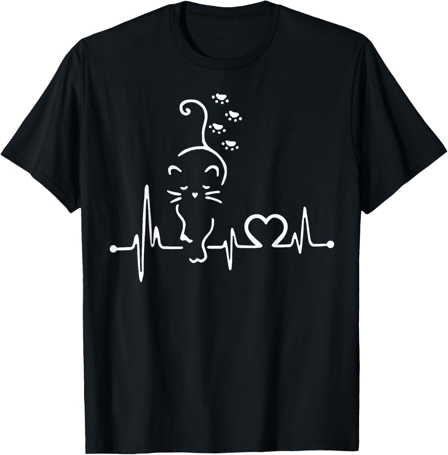 CAT HEARTBEAT Shirt Heart Beat for Mom Dad Kitty Cat Lovers Men Women Girls Kids T-Shirt - T-Shirt | Black