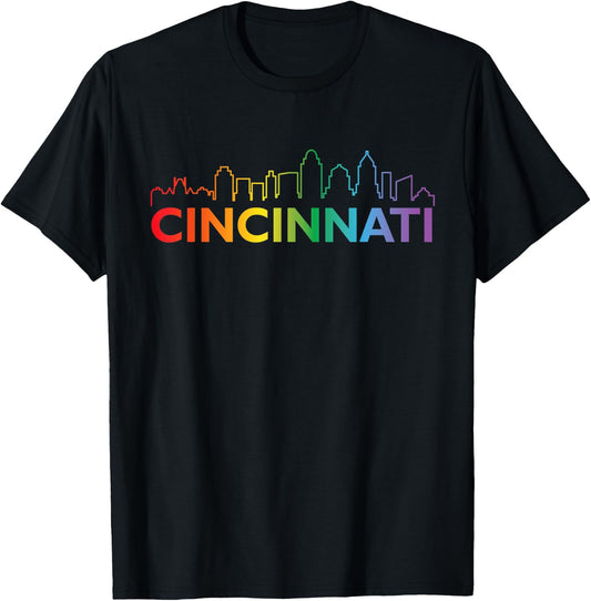 Rainbow Cincinnati Ohio City Skyline vintage travel souvenir T-Shirt - T-Shirt | Black