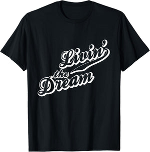 Livin' The Dream Retro White Print T-Shirt - T-Shirt | Black