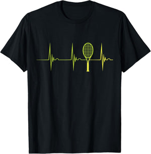Tennis Lover Heartbeat EKG Pulse Cardio Tennis Player T-Shirt - T-Shirt | Black