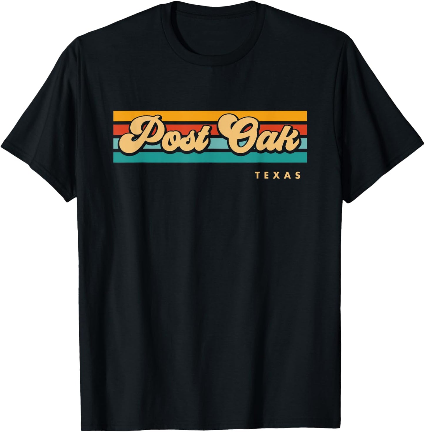 Vintage Sunset Stripes Post Oak, Texas T-Shirt - T-Shirt | Black