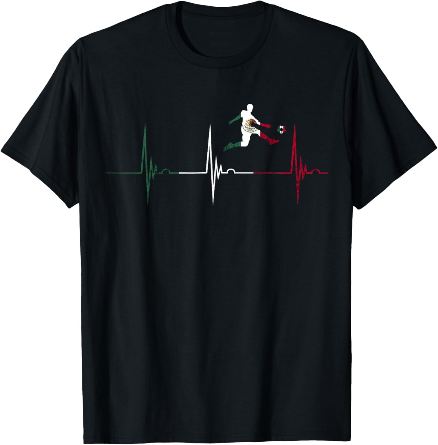 Mexican Flag Mexico Heartbeat EKG Pulse Mexico Soccer T-Shirt - T-Shirt | Black