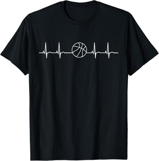 Funny Basketball Fan Apparels Basketball Heartbeat - -Adults, Black, Small T-Shirt - T-Shirt | Black
