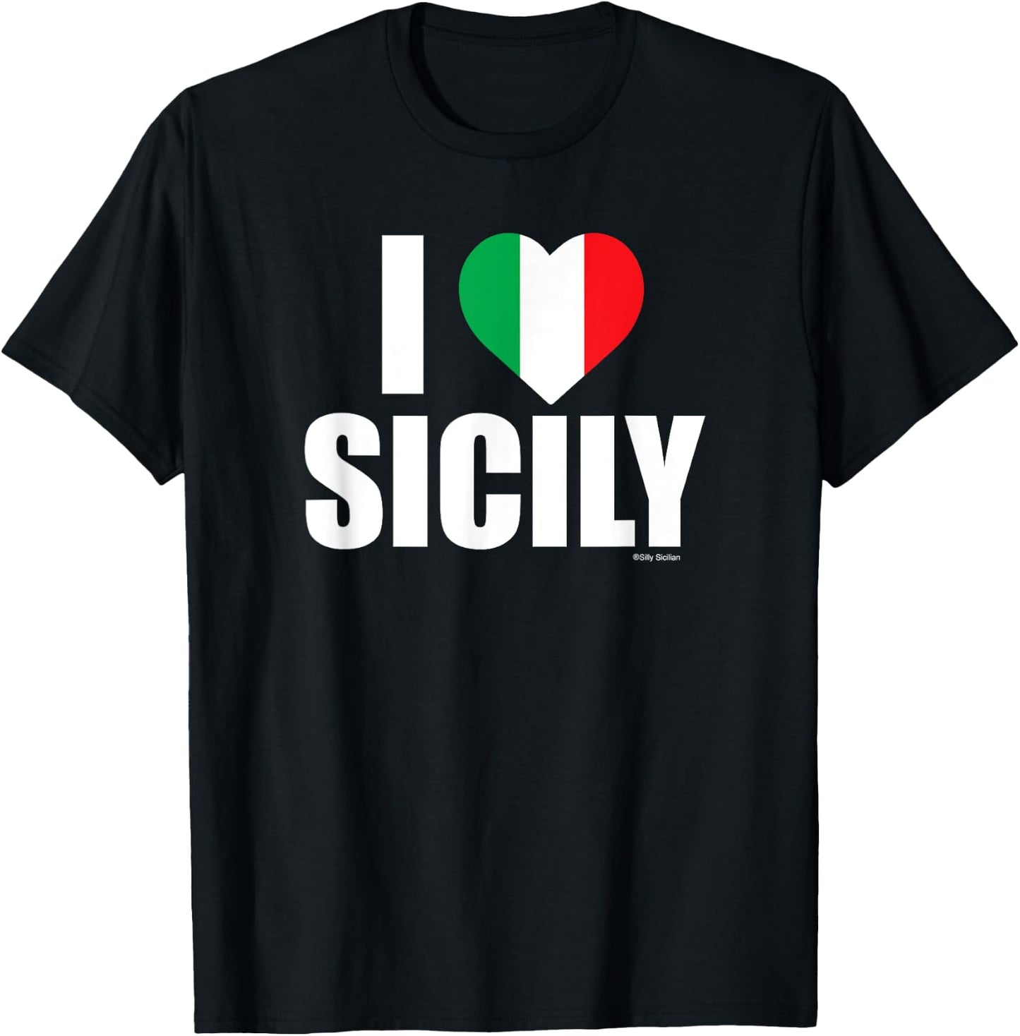 I Love Sicily, I (heart) Sicily; Italian Flag Heart T-Shirt - T-Shirt | Black