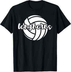 Longhorns Volleyball Team Mascot School Spirit Game Night T-Shirt - T-Shirt | Black