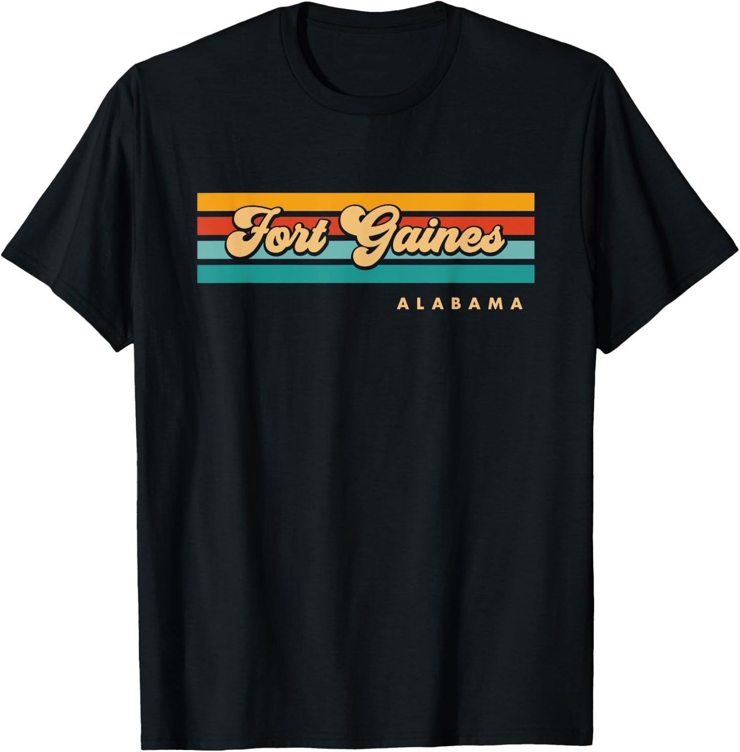 Vintage Sunset Stripes Fort Gaines, Alabama T-Shirt - T-Shirt | Black