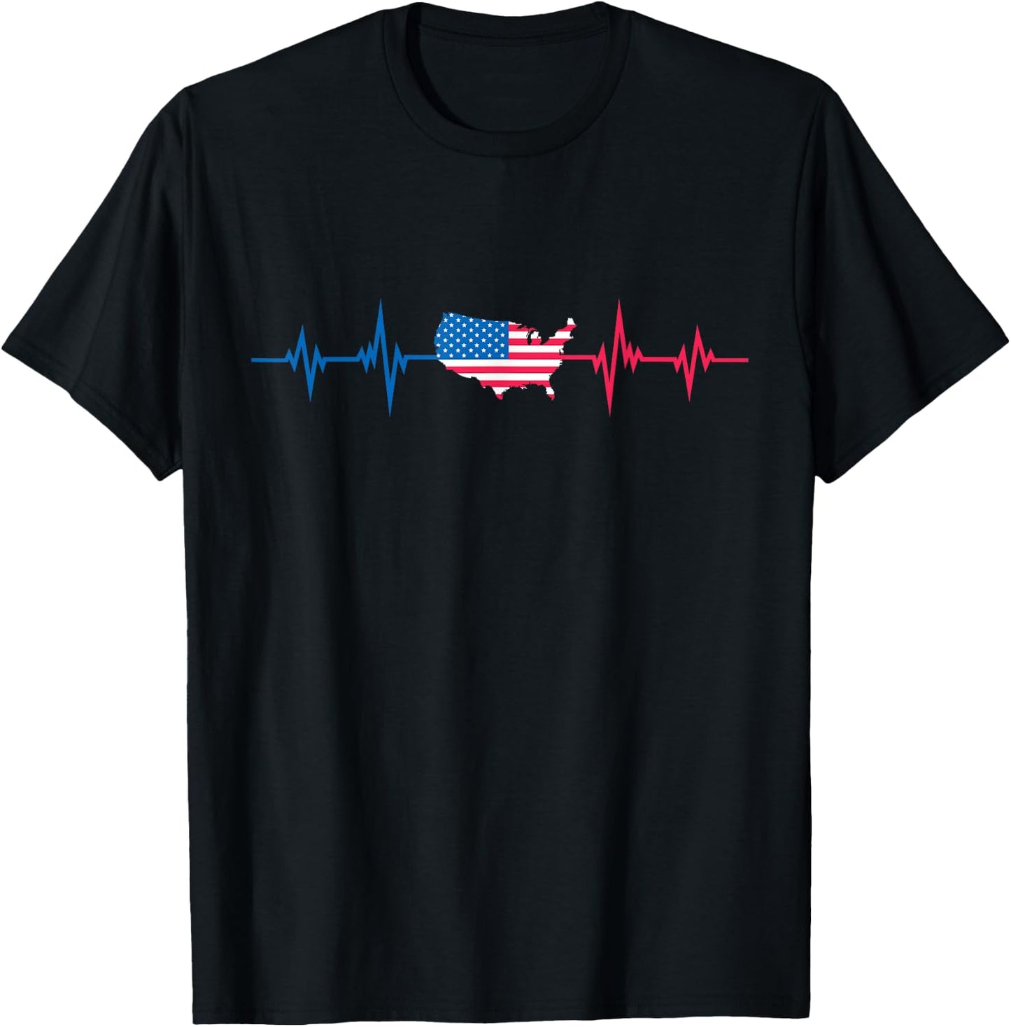 Heartbeat Design american Flag USA T-Shirt - T-Shirt | Black