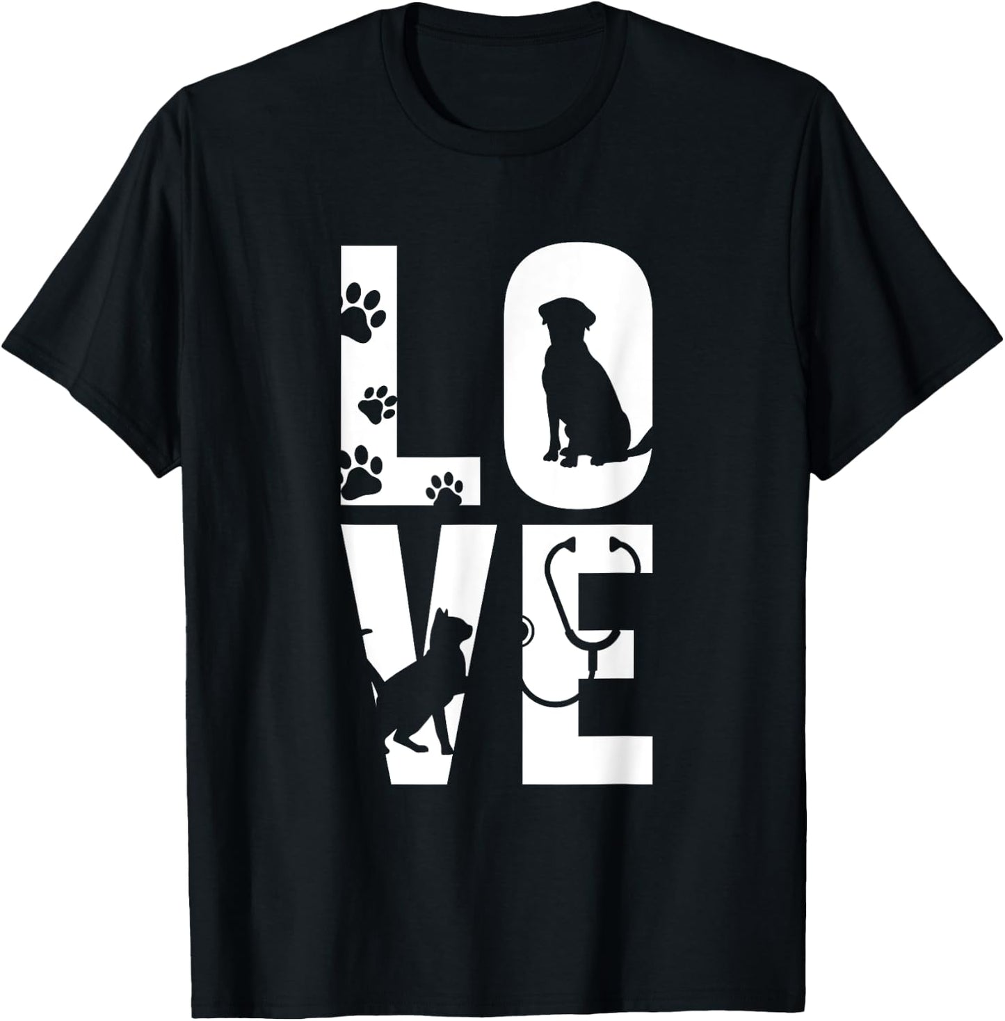 Cute Vet Tech LVT Love Animals Veterinary Technician Dog Cat Women T-Shirt - T-Shirt | Black