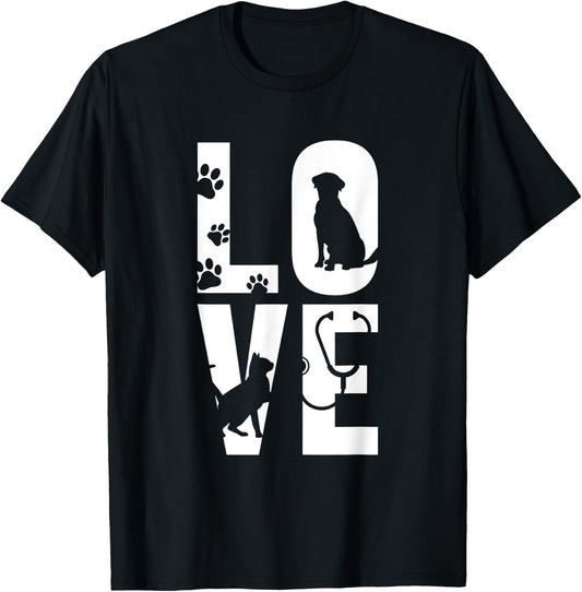 Cute Vet Tech LVT Love Animals Veterinary Technician Dog Cat Women T-Shirt - T-Shirt | Black