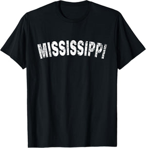 Vintage Mississippi White Text Apparel T-Shirt - T-Shirt | Black