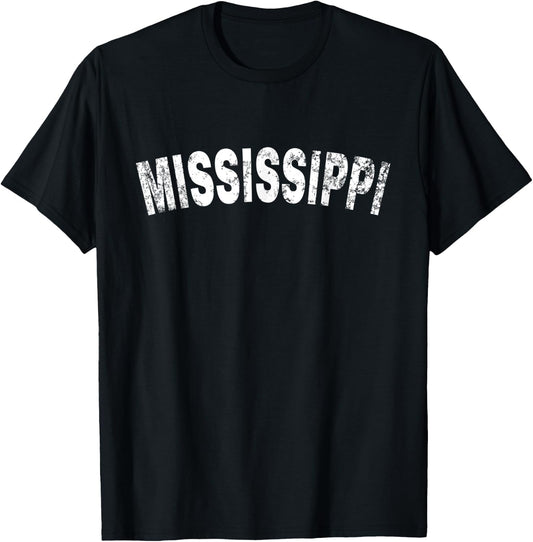 Vintage Mississippi White Text Apparel T-Shirt - T-Shirt | Black