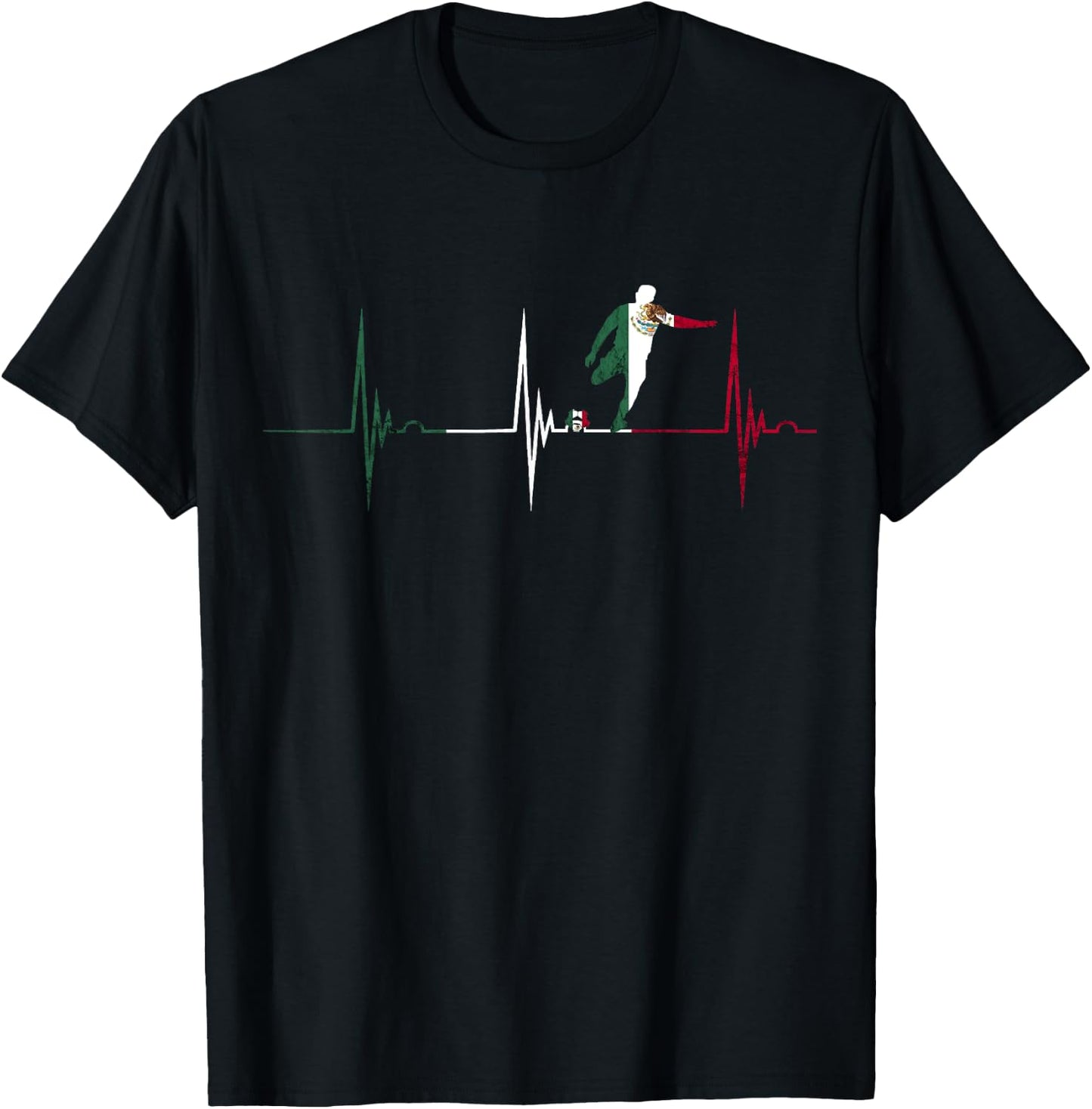 Heartbeat EKG Pulse Mexico Mexican Flag Mexican Soccer Team T-Shirt - T-Shirt | Black