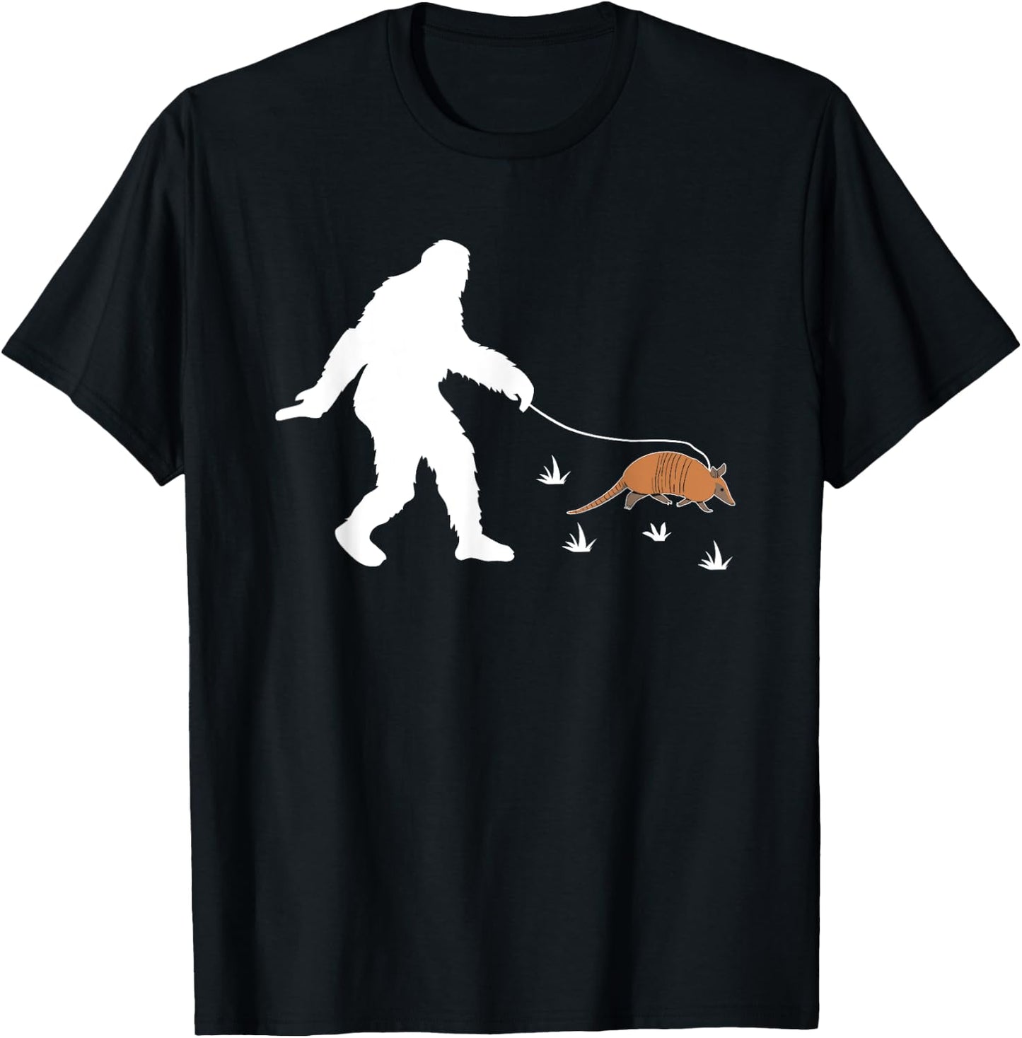 Funny Bigfoot Walking An Armadillo T-Shirt - T-Shirt | Black