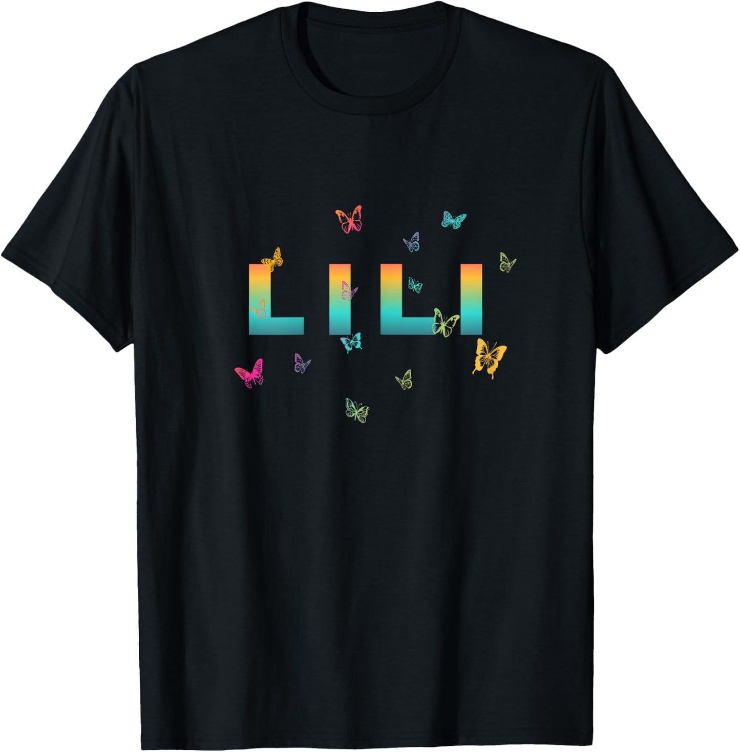 Lili - Beautiful Name with Butterlfies T-Shirt - T-Shirt | Black