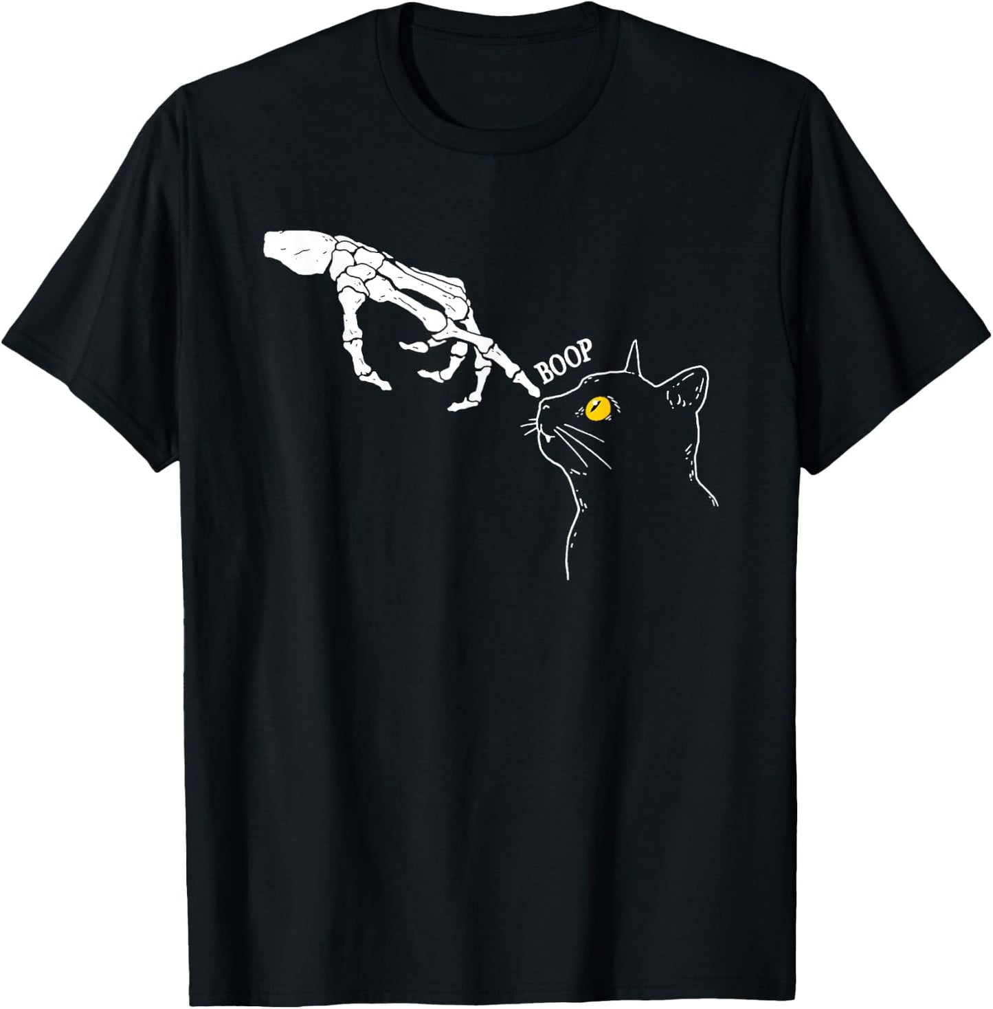 Skeleton Hand Cat Boop Black Cat Funny Feline Men Women T-Shirt - T-Shirt | Black