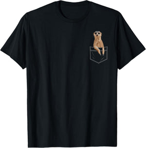 Cool Meerkat Art Women Pocket Animal Meerkat Lovers T-Shirt - T-Shirt | Black