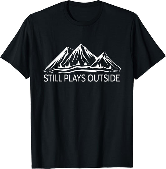 Hiking & Nature Forest Scene with Mountain Still Plays Outside Hiking and Camping , Green, Small T-Shirt - T-Shirt | Black