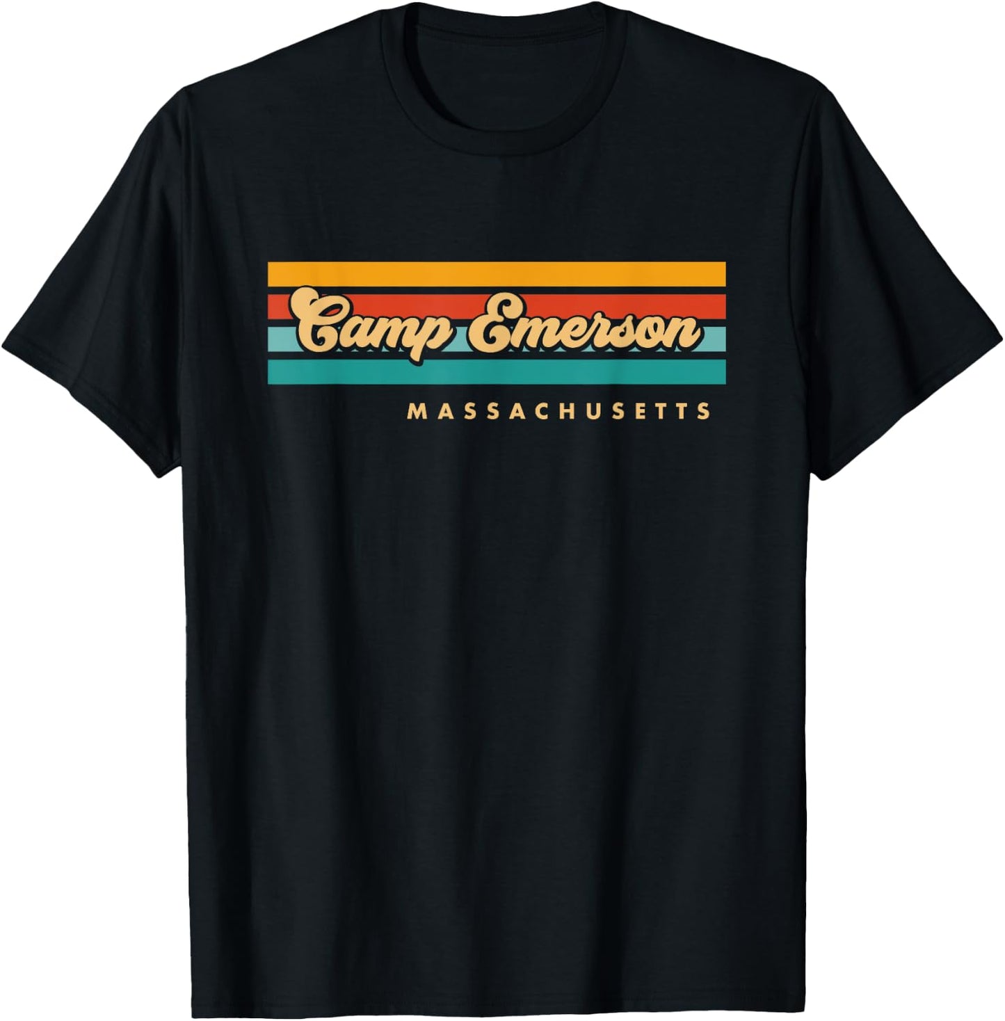 Vintage Sunset Stripes Camp Emerson, Massachusetts T-Shirt - T-Shirt | Black