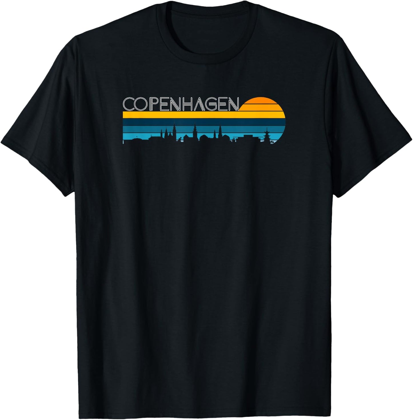 Copenhagen Skyline - Vintage Retro Sunset Kopenhagen T-Shirt - T-Shirt | Black