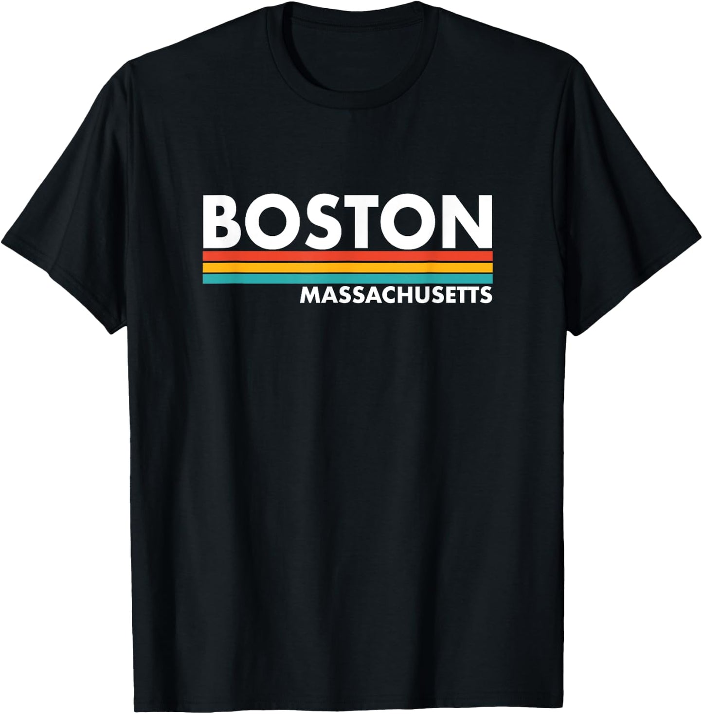 Boston - Massachusetts - Vintage / Retro Stripes - Classic T-Shirt - T-Shirt | Black