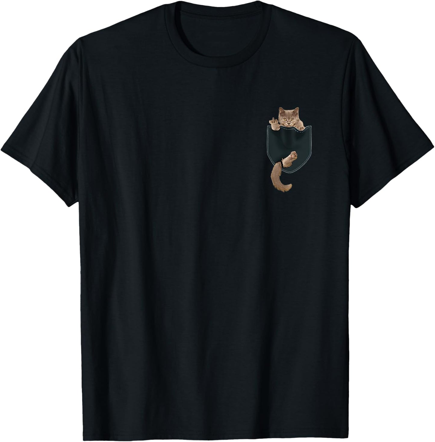 Funny Cat in Pocket - Cat Finger Pocket Small T-Shirt - T-Shirt | Black