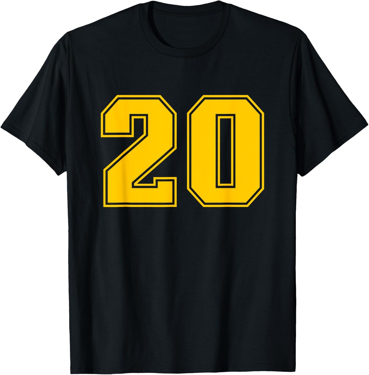 Number #20 Yellow Sports Fan Jersey Number T-Shirt - T-Shirt | Black