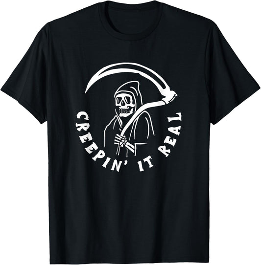 Creepin It Real Grim Reaper Halloween T-Shirt - T-Shirt | Black