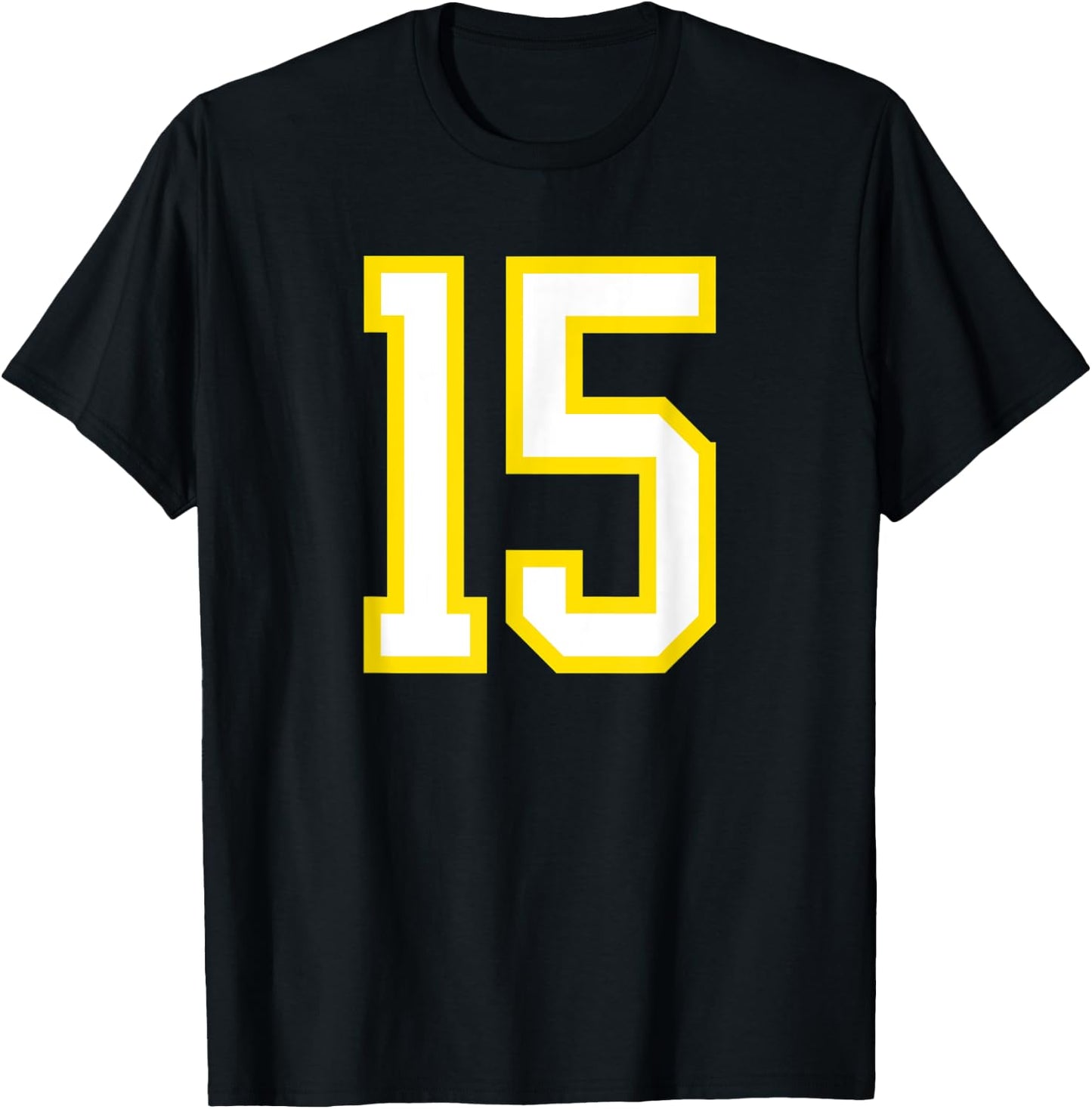 Jersey Number #15 Yellow White Birthday Sports Number 15 T-Shirt - T-Shirt | Black