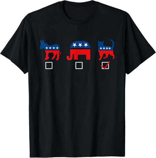 Donkey Elephant Cat Lady Vote For Cat Funny Voting Joke T-Shirt - T-Shirt | Black