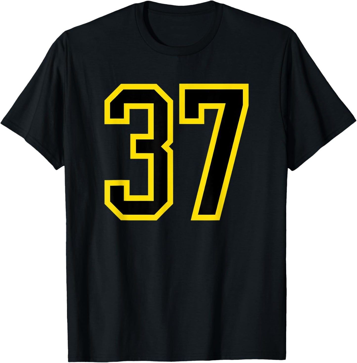 Jersey Number #37 Yellow Black Birthday Sports Number 37 T-Shirt - T-Shirt | Black