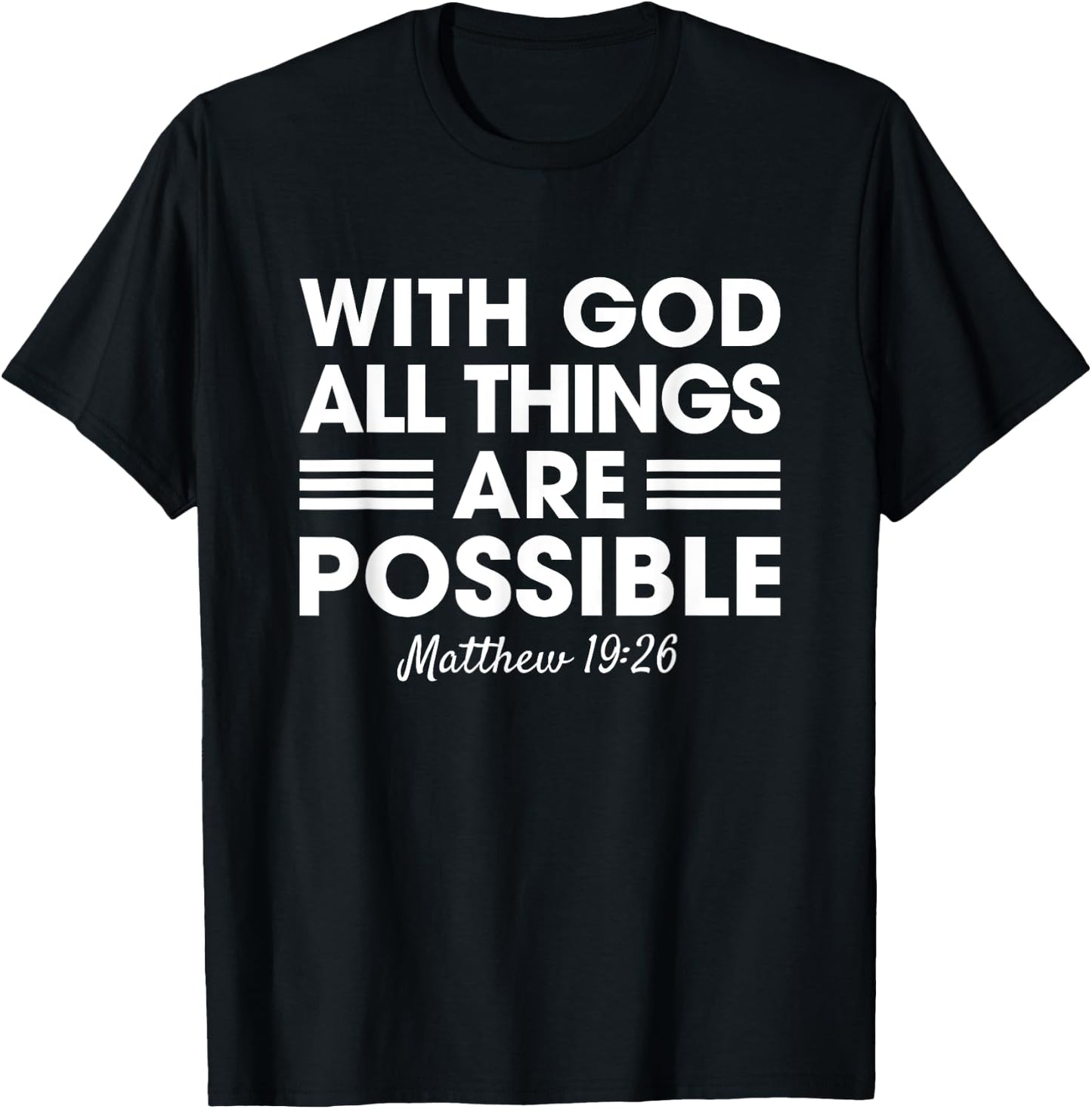 Vintage Retro by 4Do Limited Christian With God All Things Are Possible Matthew 19:26 Black Short Sleeve Modern Small T-Shirt - T-Shirt | Black