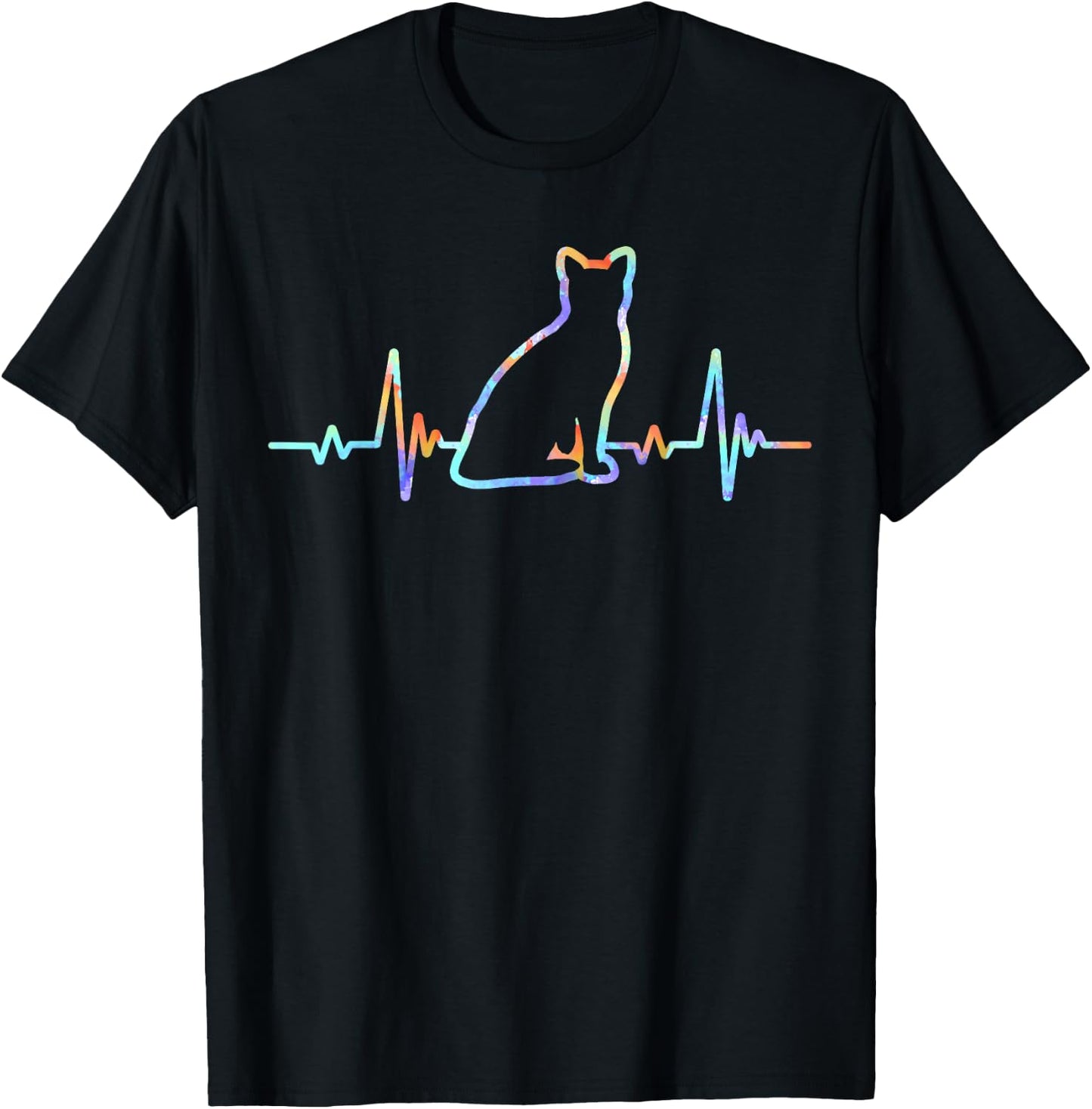 Heartbeat Cat Lover Animal Silhouette Cute Cat T-Shirt - T-Shirt | Black