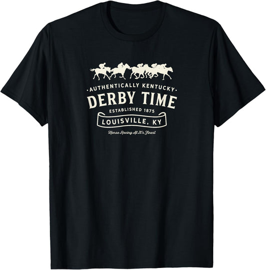Derby Kentucky horse racing Vintage Graphic , , Black, Small, Short Sleeve, Classic Fit, Cotton Polyester Blend, Derby-themed T-Shirt - T-Shirt | Black