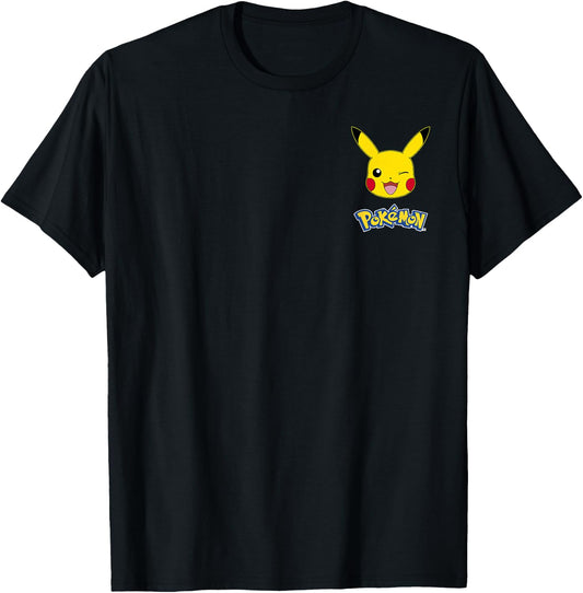 Pokémon Winking Pikachu Small Pocket Size Logo T-Shirt - T-Shirt | Black
