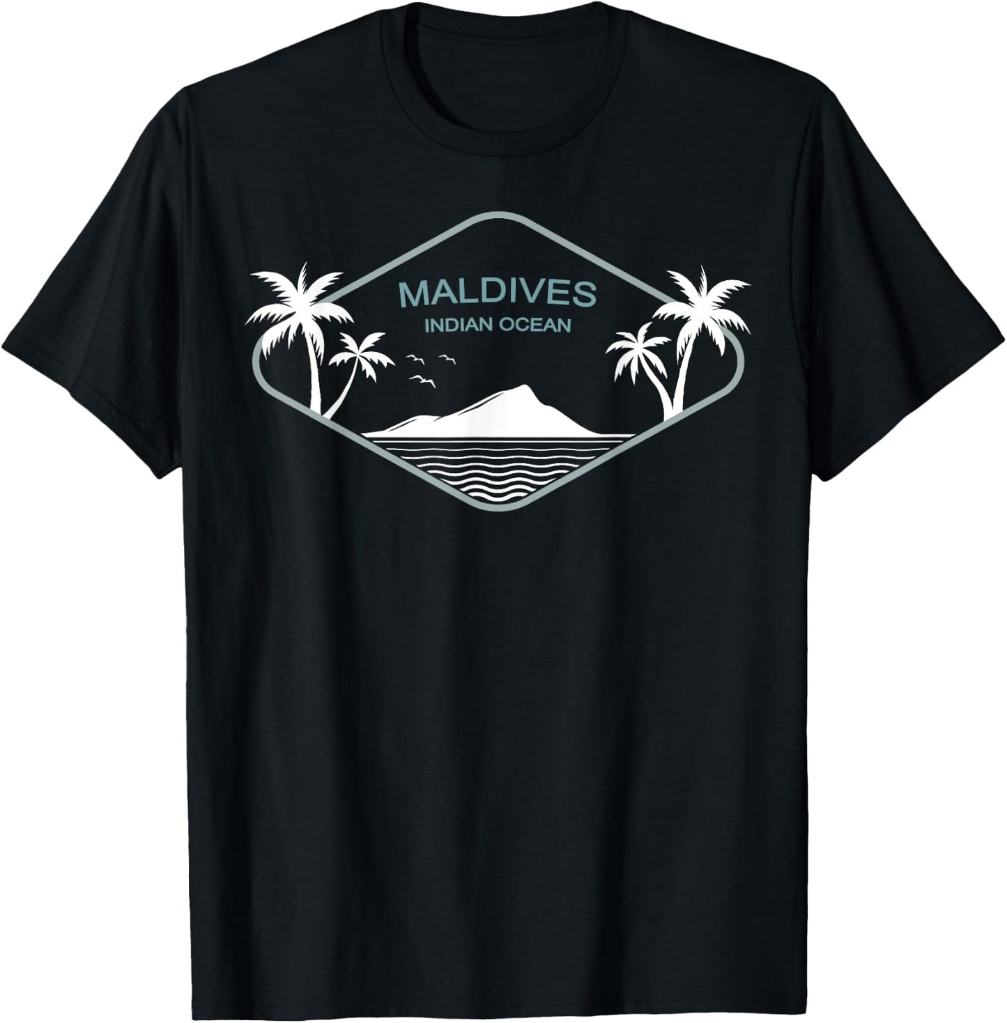 Maldives Indian Ocean Palm Trees Island Birds Gift Souvenir T-Shirt - T-Shirt | Black