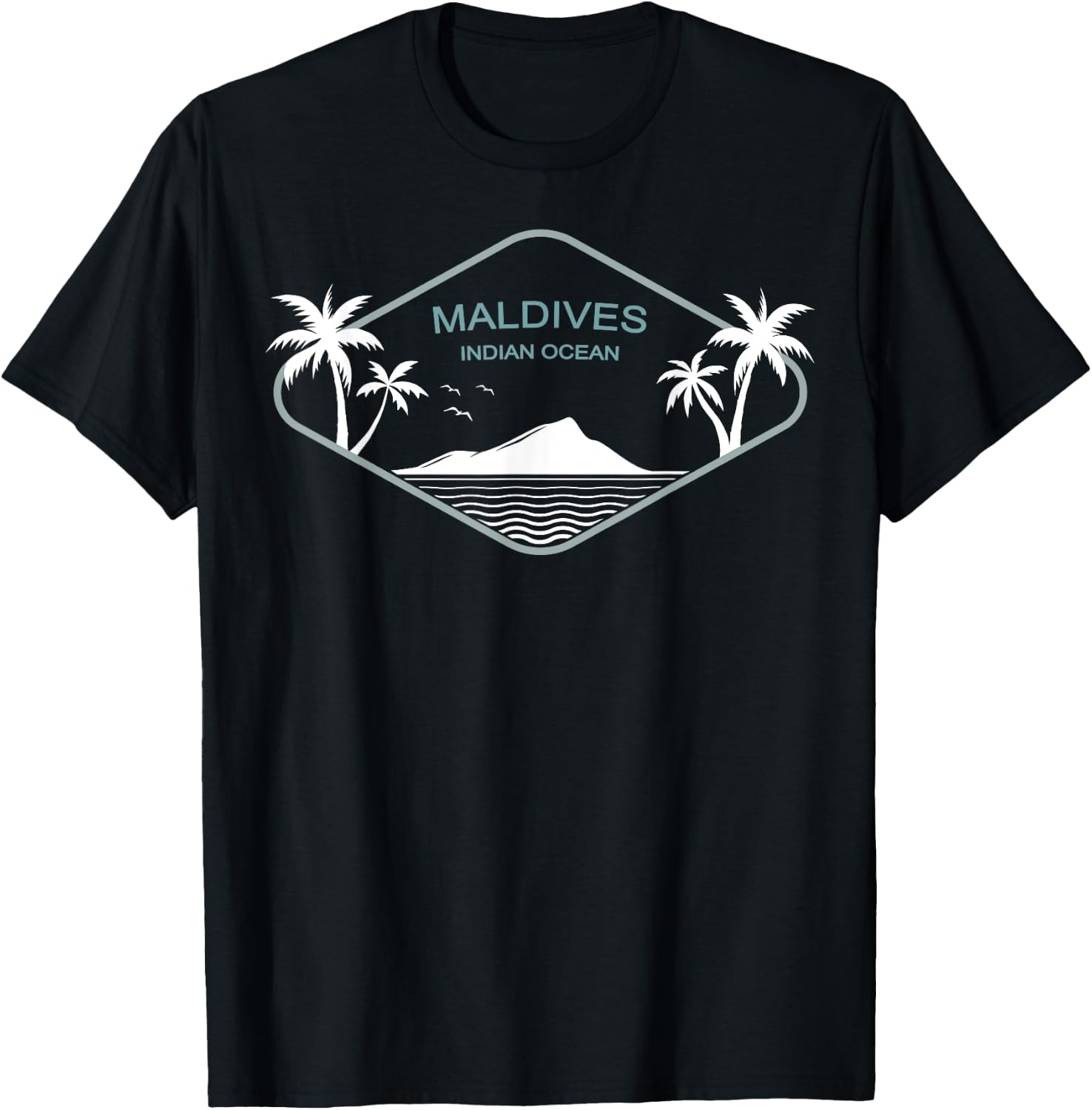 Maldives Indian Ocean Palm Trees Island Birds Gift Souvenir T-Shirt - T-Shirt | Black