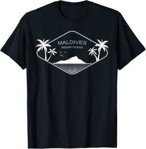 Maldives Indian Ocean Palm Trees Island Birds Gift Souvenir T-Shirt - T-Shirt | Black