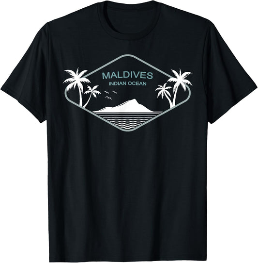Maldives Indian Ocean Palm Trees Island Birds Gift Souvenir T-Shirt - T-Shirt | Black