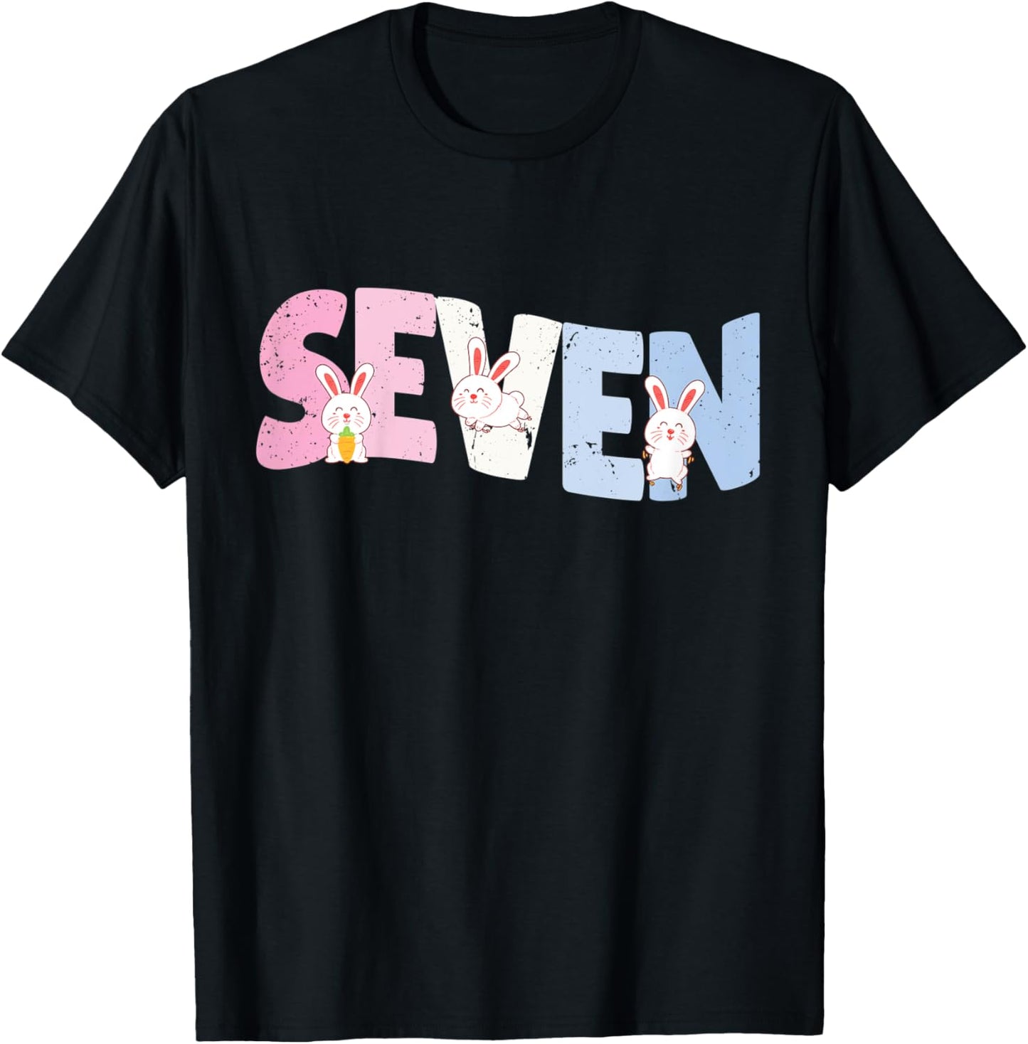Kids 7 Year Old Cute Rabbit Birthday Girl 7th B-day T-Shirt - T-Shirt | Black