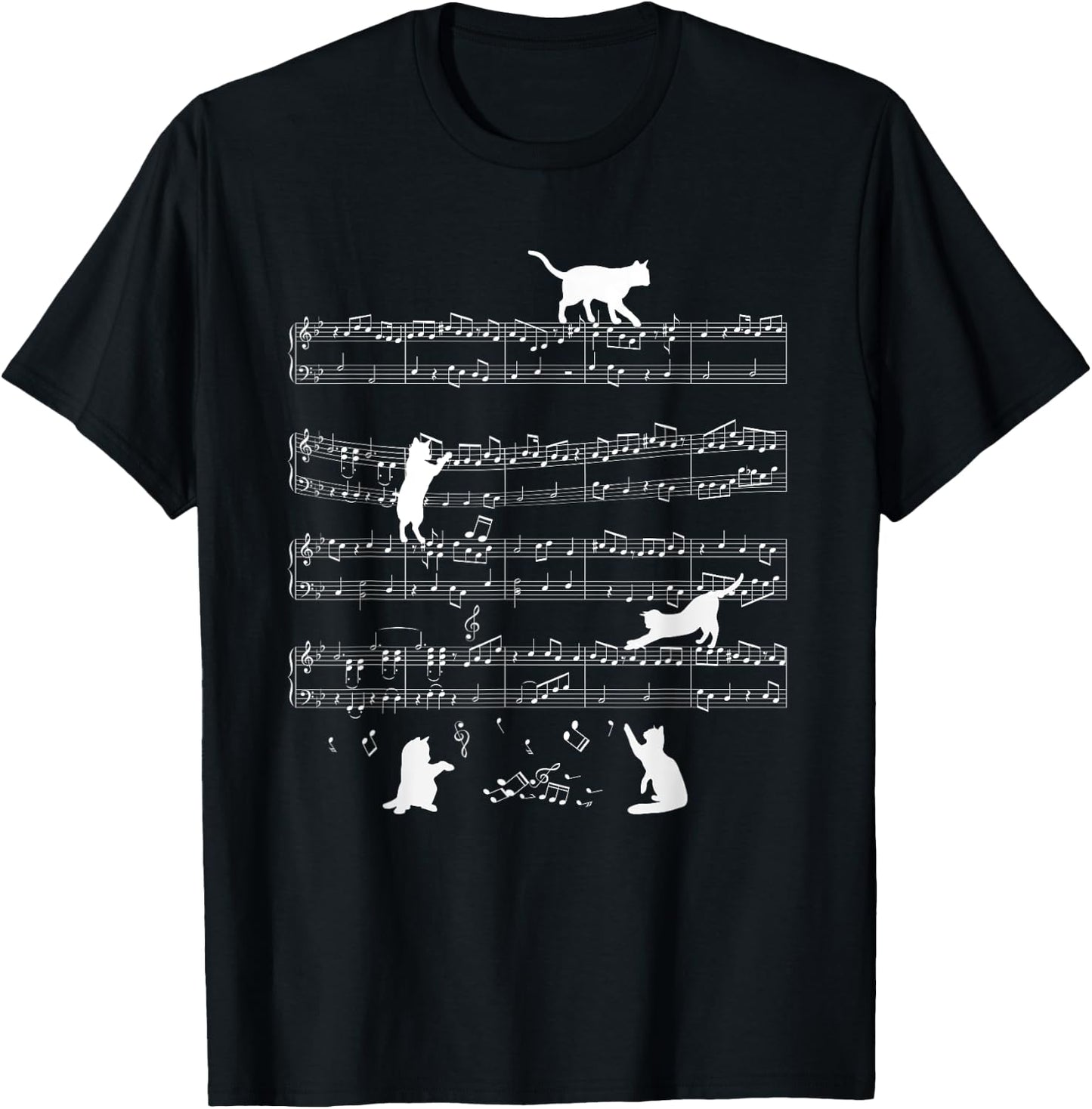 Cats Cat Music Notes Cat Lover Cat Animal Gift T-Shirt - T-Shirt | Black