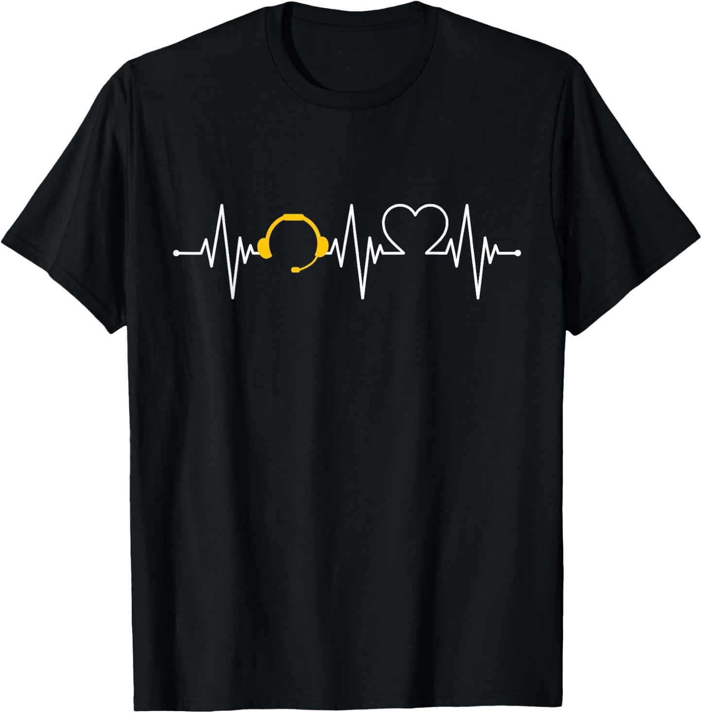 911 Dispatcher Thin Gold Yellow Line Heartbeat T-Shirt - T-Shirt | Black