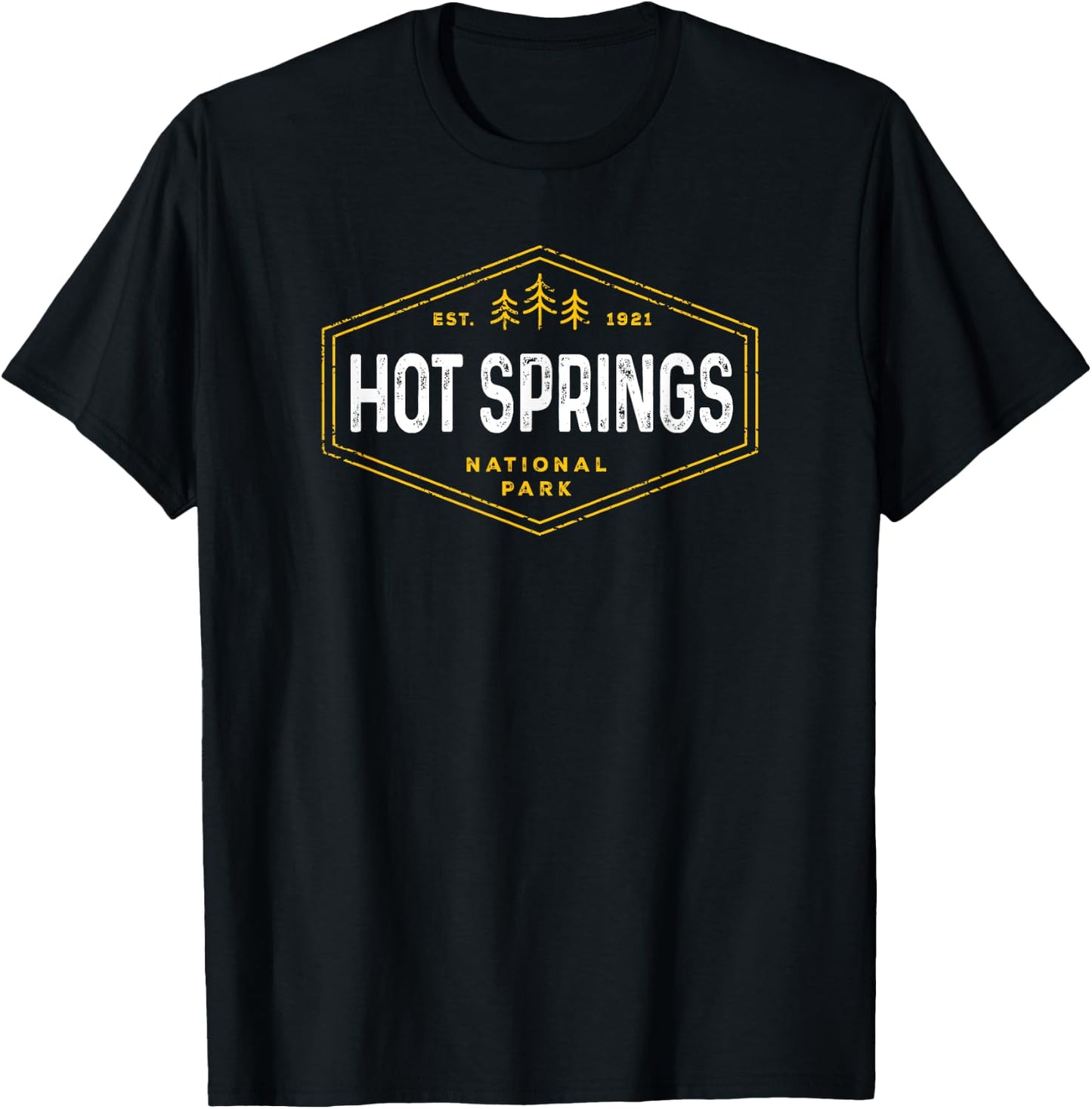 Hot Springs National Park Shirt Retro Tree Badge Hiking T-Shirt - T-Shirt | Black