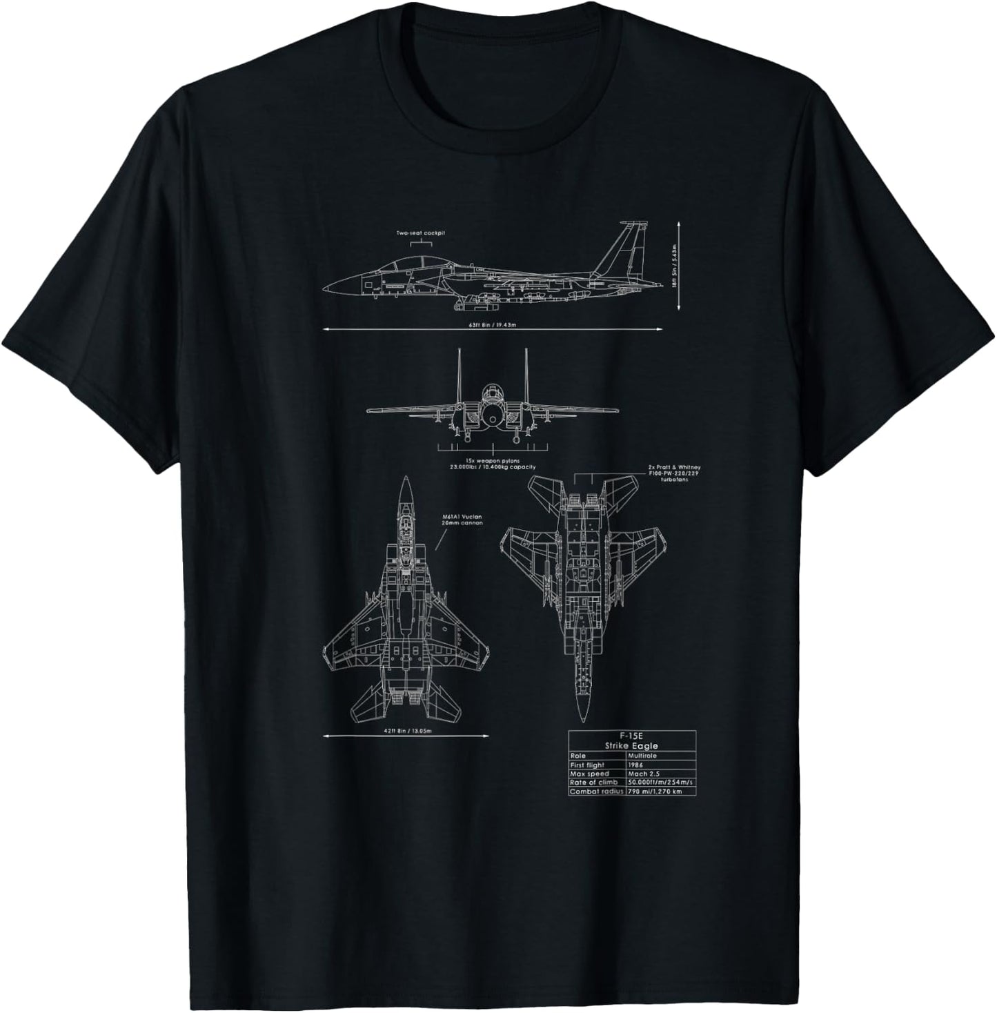 F-15E Strike Eagle Fighter Aircraft T-Shirt - T-Shirt | Black