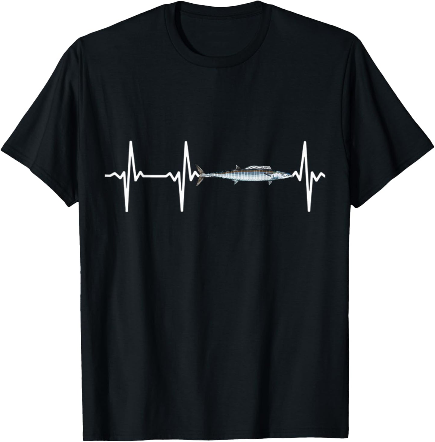 Wahoo Heartbeat For Saltwater Fish Fishing Lovers T-Shirt - T-Shirt | Black