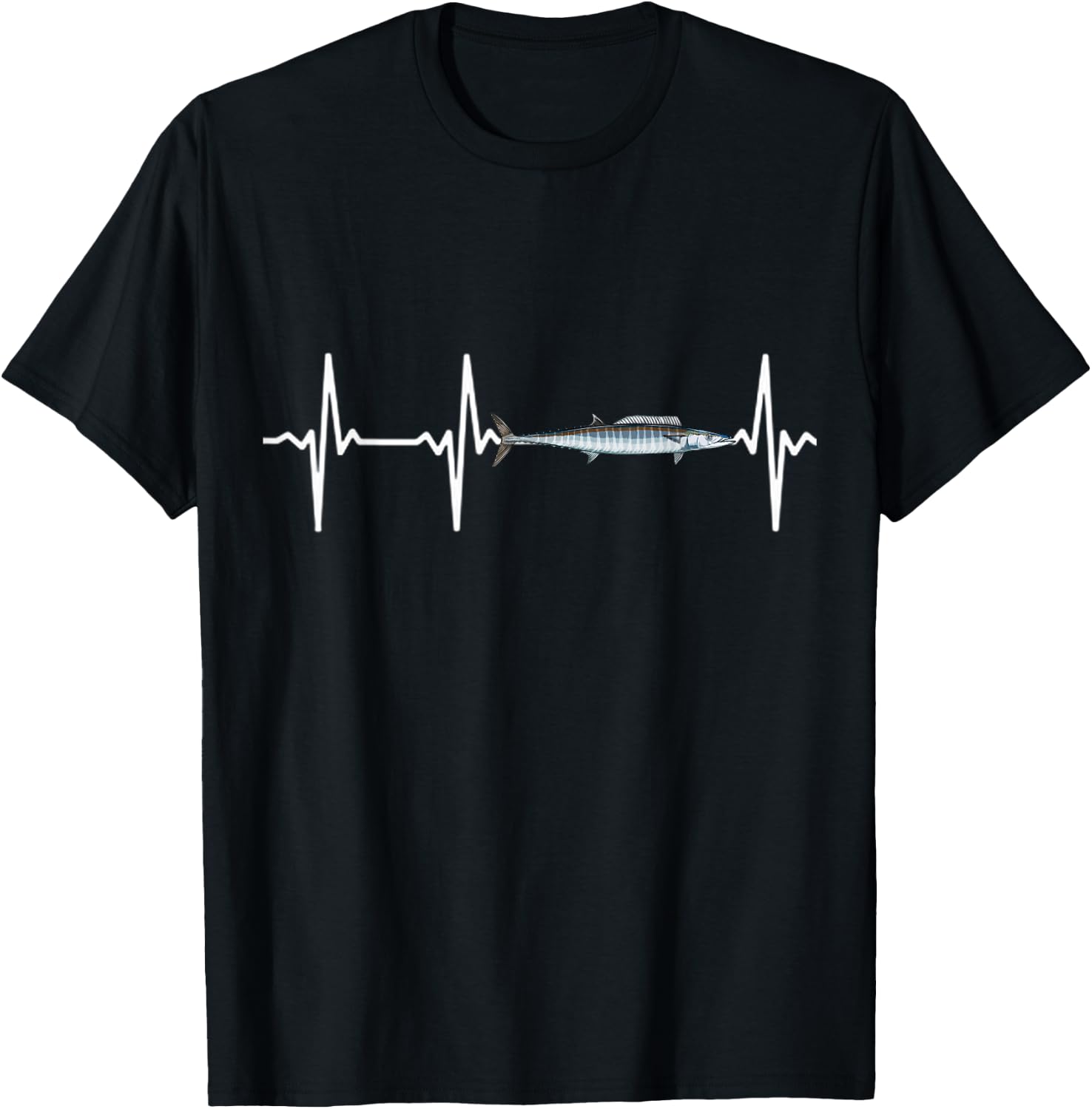 Wahoo Heartbeat For Saltwater Fish Fishing Lovers T-Shirt - T-Shirt | Black