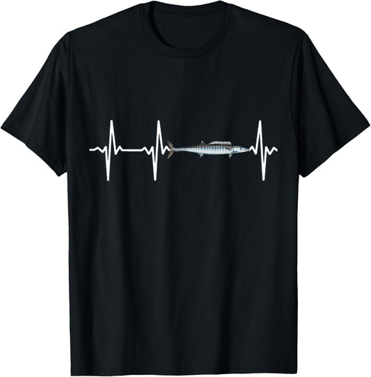 Wahoo Heartbeat For Saltwater Fish Fishing Lovers T-Shirt - T-Shirt | Black