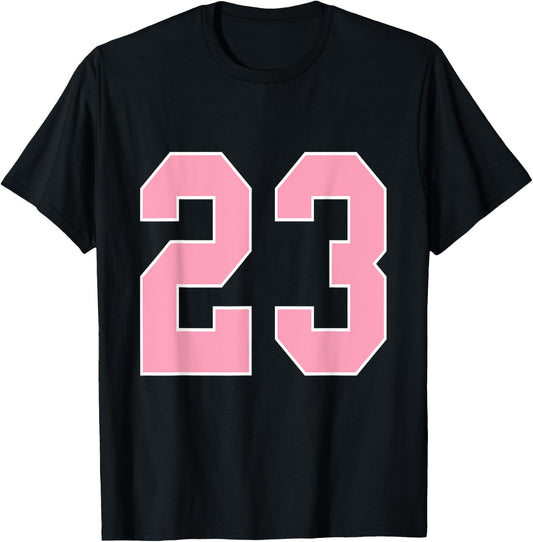 Number 23 Shirt Pink Football Basketball Breast Cancer Aware T-Shirt - T-Shirt | Black